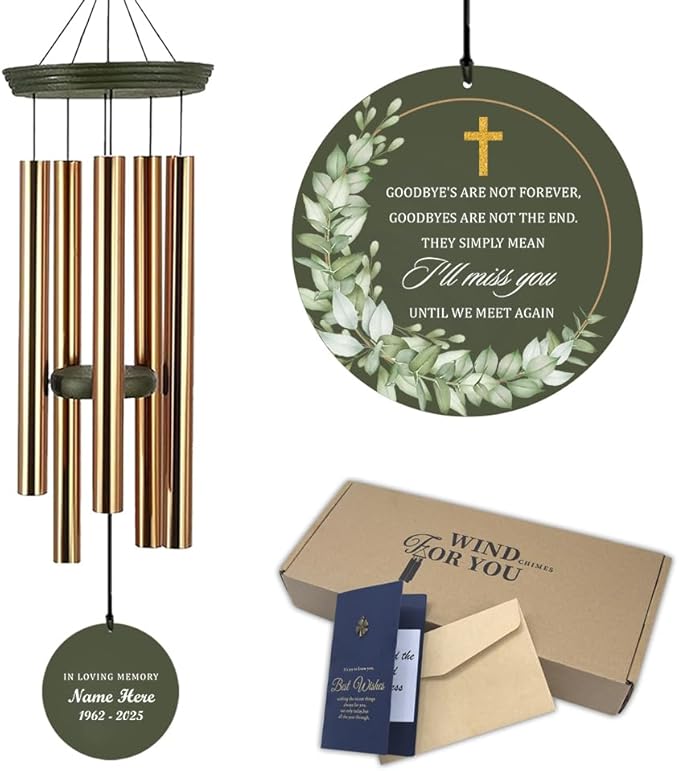 Personalized Memorial Wind Chimes, 36inch Sympathy Loving Memory Gifts, Cross Mourn Wind Chimes, Custom Name Wind Chime for Loss of Loved Dad/Mom, Funeral Decor (Produced in USA)