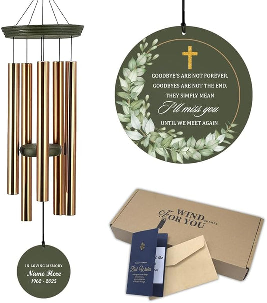 Personalized Memorial Wind Chimes, 36inch Sympathy Loving Memory Gifts, Cross Mourn Wind Chimes, Custom Name Wind Chime for Loss of Loved Dad/Mom, Funeral Decor (Produced in USA)