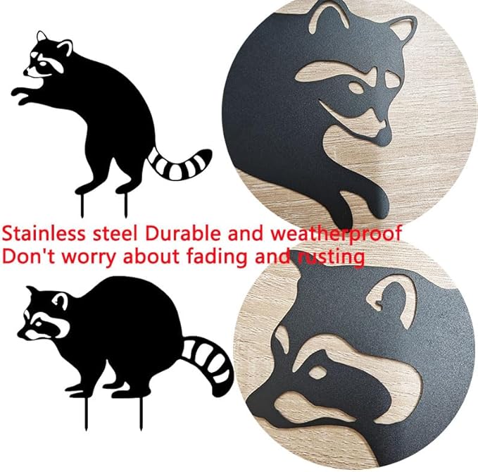 2 Pack Raccoon Metal Garden Stakes for Outdoor Decor – Cute Animal Yard Art for Garden, Lawn, or Pathway – Weather-Resistant Black Silhouette Statues, Unique Gift for Nature & Wildlife Lovers