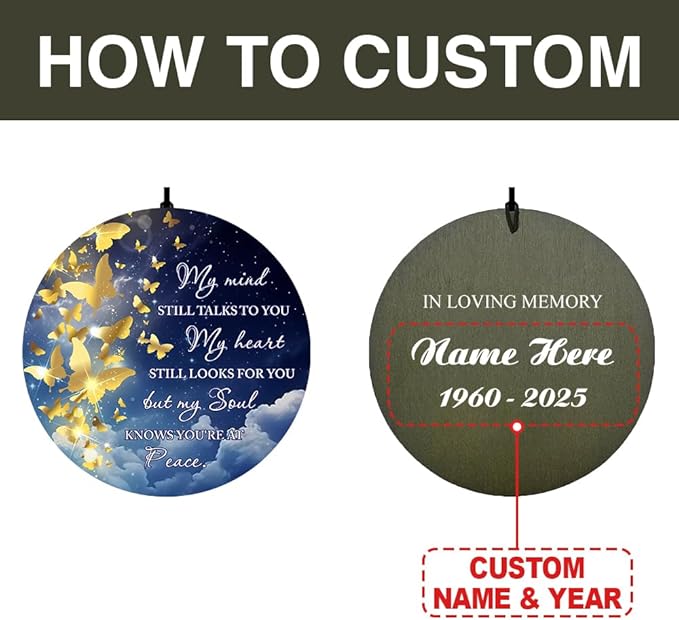 Personalized Wind Chimes, 36inch Memorial Wind Chimes, Gold Butterfly Custom Name Sympathy Gifts, in Loving Memory of Dad/Mom, Wind Chime for Loss of Loved Ones Outdoor (Produced in USA)