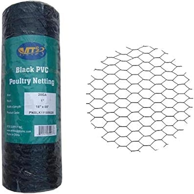 PVC Hexagonal Poultry Netting Chicken Wire 18" x50' x 1" Mesh 20GA Black