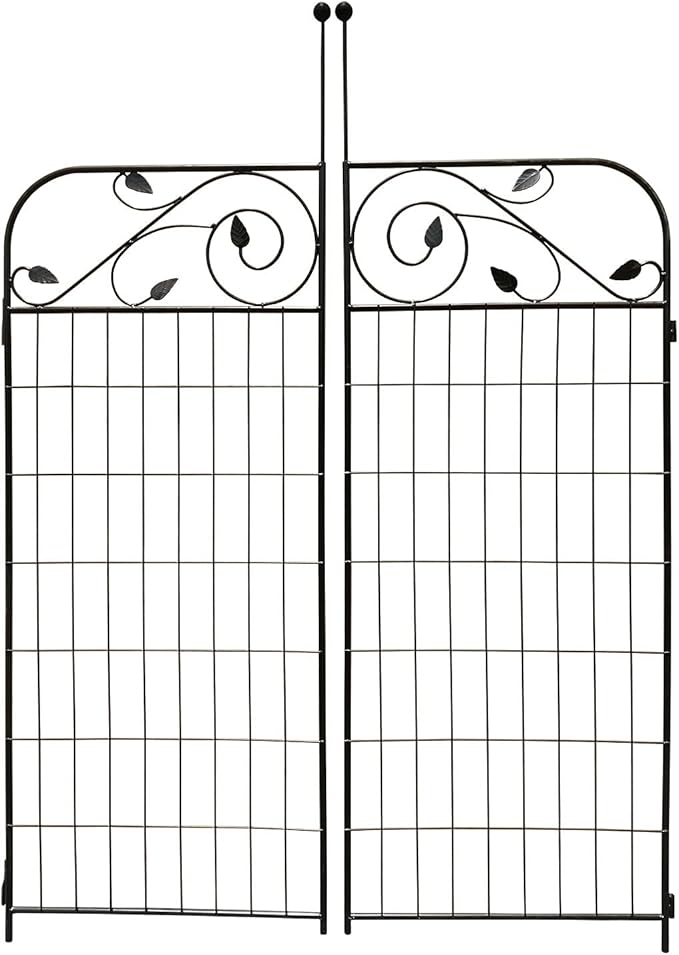 1 Pack Black Coated Steel Decorative Garden Fence Gate 8 Leaves, 44 Inches x 36 Inches