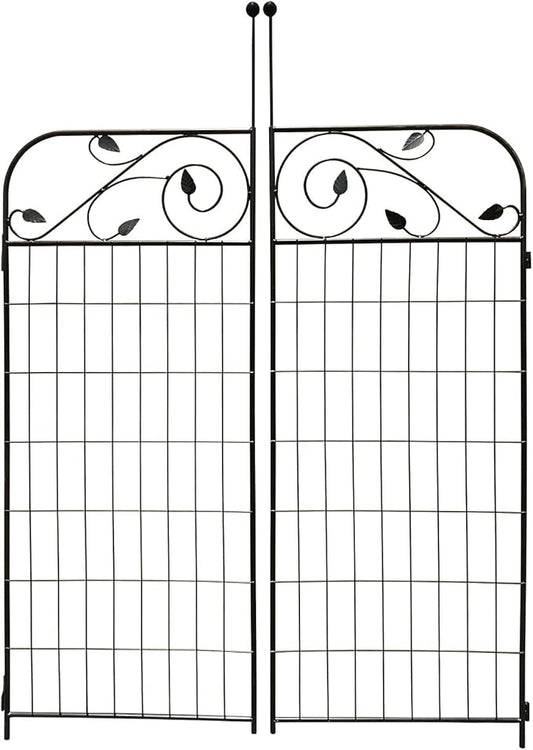 1 Pack Black Coated Steel Decorative Garden Fence Gate 8 Leaves, 44 Inches x 36 Inches