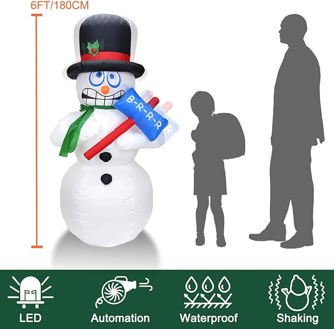 DearSun 6FT Christmas Inflatables Shivering Snowman Inflatable Outdoor Indoor Decorations, Animated Snowman Inflatable with Build-in LED Lights Blow Up Yard Party Decoration (Shaking Snow Man)