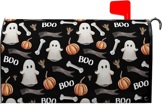 Boo Spooky Mailbox Magnetic Covers Halloween Ghost Mailbox Cover 25.5x21 inch Pumpkin Mail Box Wrap Decorations for Outside Garden Yard Black