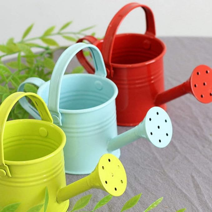 2Pcs Kids Watering Pot Metal Waterbottle Creative Watering Tin Small Watering Can Iron Sprinkling Kettle Portable Watering Can (Light Blue 2PCS)