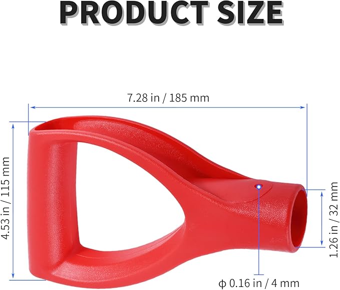 2 Pcs ID 1.26" Red Shovel D-Shaped Grip Handle,PVC Shovel D Straight Grip Handle,Plastic Spade Replacement Snow Removal Garden Accessorie Backyard Digging,7.28×4.53-in(H*T)