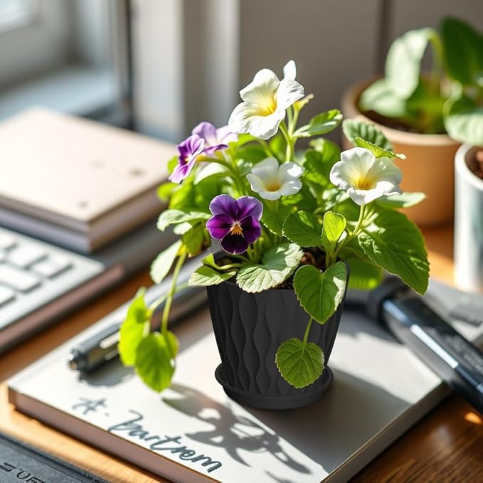 16 Pack 4 Inch Plastic Planter Pots with Tray, Heavy Duty Indoor Outdoor Planter Pots with 48 Drainage Holes for Herbs, Succulents, Seedlings, Flowers Durable and Lightweight Black