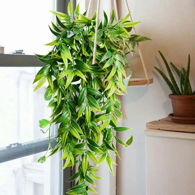 SzJias 5 Pcs Artificial Hanging Plants Outdoor Fake Hanging Plant Bamboo Leaves Plant for Patio Porch Outdoor Plants Decor
