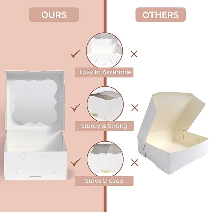 30 Pack 6x6x3 Bakery Boxes with Window – Small Cookie Boxes for Gift Giving – Treat Boxes for Small Cake, Pastry, Strawberries, Dessert, Candy, Charcuterie, Baked Goods and Food (White)