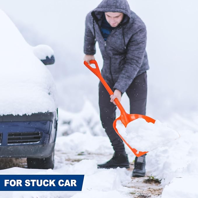 Frienda 3 Pieces Plastic Snow Shovel 43 x 14 Inches Heavy Duty Hygienic Shovel with D Shaped Grip Handle Large Durable Seamless Snow Scoop for Kitchen Gardening (Orange,Blue，Black)