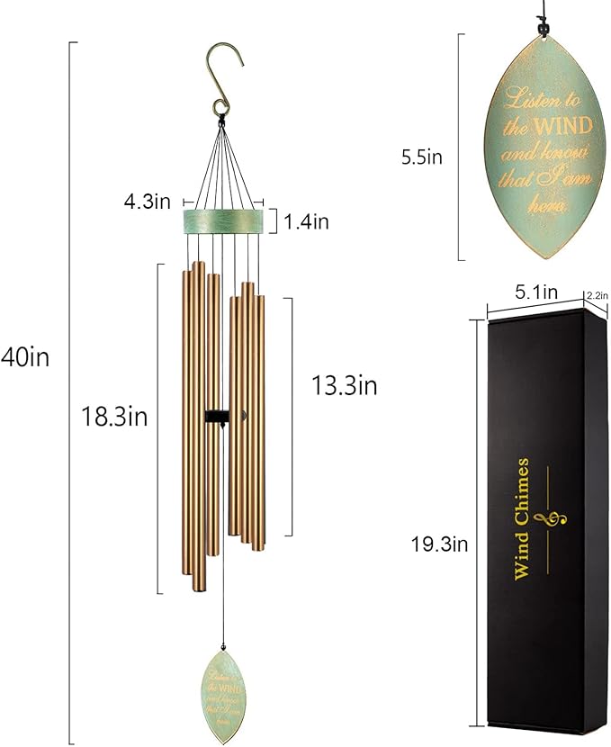 Memorial Wind Chimes Large Deep Tone for Outside,Memory Wind Chime for Loved One Lost,Personalized Sympathy Windchimes Gift for Mom Clearance,Retirement Remembrance Chimes Outdoors Garden Decor(40in)