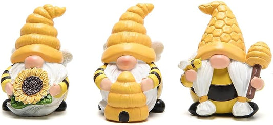 Hodao 3 PCS Bumble Bee Spring Gnome Figurines Decorations Honey Elf Ornaments World Bee Day Decor Gifts for Home, Porch, Yard, Flower Bed Outdoor Garden Decor Gifts for Women, Mom