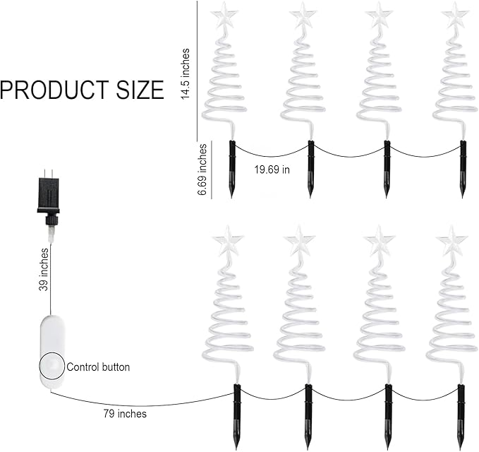 8-Piece Set Smart Christmas Spiral Pathway Lights, DIY Color Changing, 80+ Modes, Remote & App Control, Timer, IP44, Christmas Decorations for Outdoor Holiday Xmas Decor