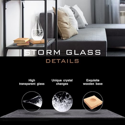Storm Glass Weather Predictor, Glass Sphere with Wood Base, Christmas Decoration Snow Globe, Storm Glass Weather Forecast Weather Station