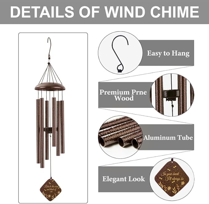 Memorial Sympathy Wind Chimes for Outside Clearance, Dragonfly Wind Chimes for Loss of Loved One Mother Father for Bereavement/Condolence/Funerary Gift Idea,32'' Bronze