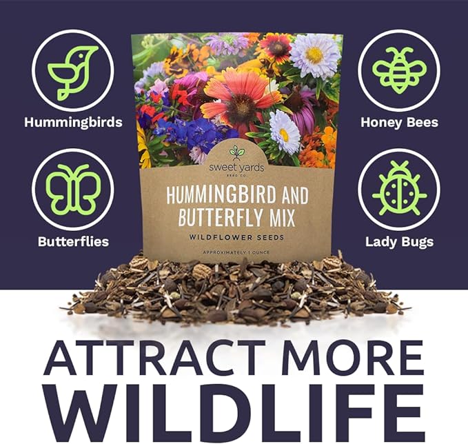 Wildflower Seeds Butterfly and Humming Bird Mix - Large 1 Ounce Packet 7,500+ Seeds - 23 Open Pollinated Annual and Perennial Species