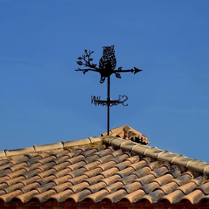 SUPERDANT Owl Weathervane Wrought Iron Wind Vane Owl on Branch Animal Metal Weather Vane Roof Garden Direction Sign Weathercock Outdoor Farmhouse Decoration Garden Wind Measuring Tool