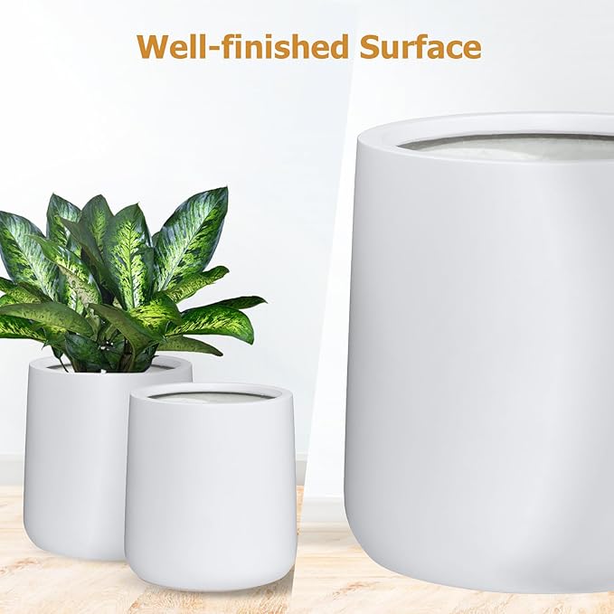 14"H x 13.7"D Conico Fiberstone Round Planter - Christmas Tree Planter, Smooth Finishes, Weather Resistant for Indoor and Outdoor Use, Included 2 Extra Coco Mats (White, 10.6" Pot Opening)
