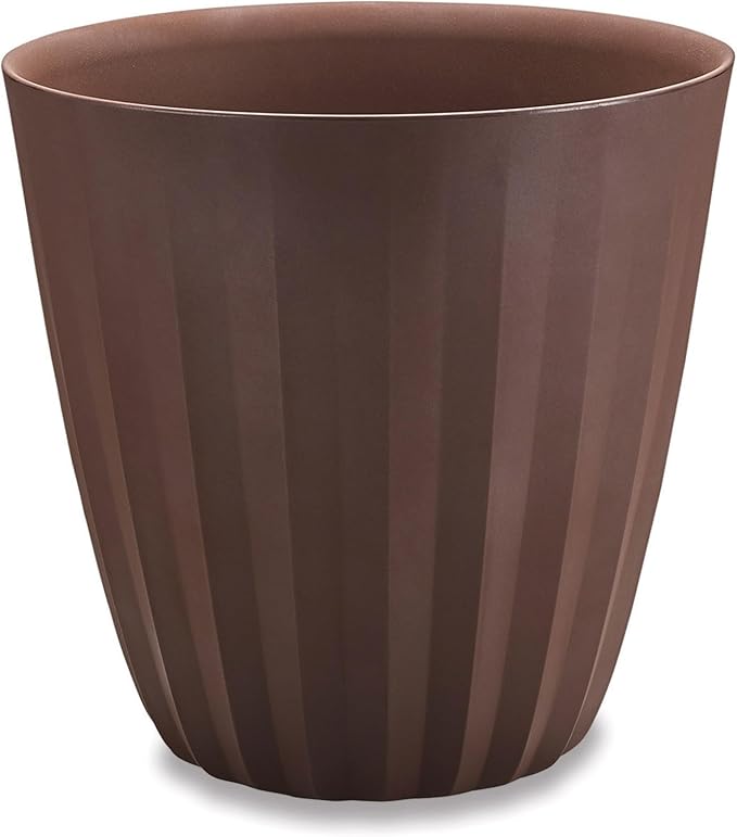 Crescent Garden Pleat Modern Decorative Planter, Indoor/Outdoor Pot, Resin Planter with Drain Hole - 15" W x 15" H (Bark)