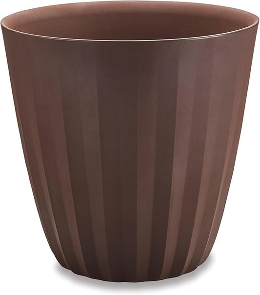 Crescent Garden Pleat Modern Decorative Planter, Indoor/Outdoor Pot, Resin Planter with Drain Hole - 15" W x 15" H (Bark)