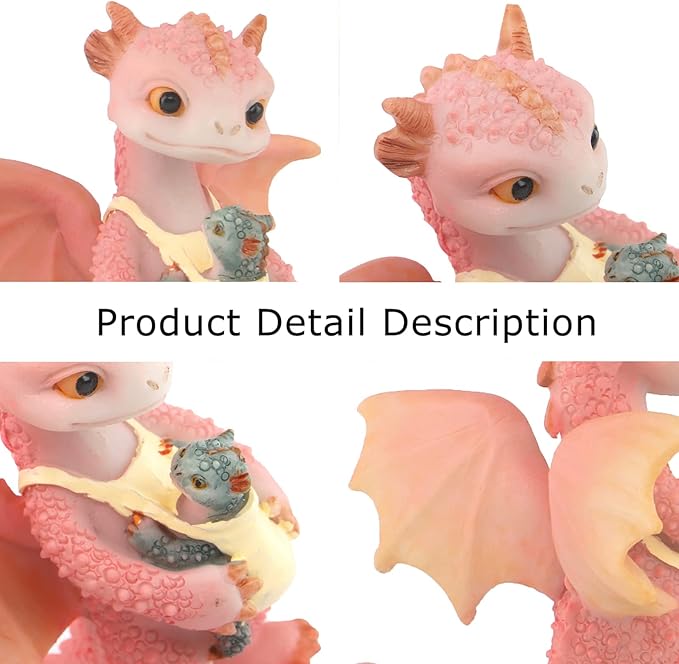 Mini Dragon Figurine, Resin Home Decor, Cute Ornaments, Lucky Animal Garden Statue for Micro Landscape (Mother and Baby)