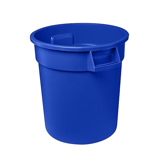 Feed and Seed Storage Container, 32 Gallon Blue Round Commercial Trash Can, Food Storage Plastic Bin, Use in Agricultural, Gardening, or Household