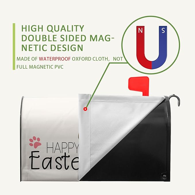 Happy Easter Mailbox Covers Magnetic Standard Size 21 x 18 Inch Easter Cat with Bunny Ears Mailbox Cover Post Box Wraps Decorations for Spring Garden Yard