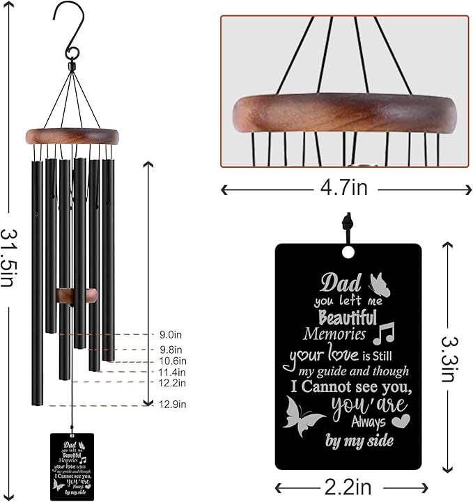 Memorial Wind Chimes Engraved Personalized Wind Chimes for Loss of Loved One,Sympathy Wind Chimes for Outside,Bereavement/Remembrancegifts for Loss of Mother Father