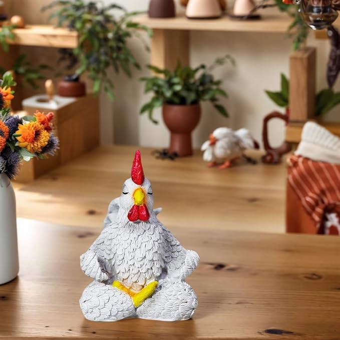 Funny White Rooster Statue Decor, Exquisite Handcrafted Resin Chicken Figurine Yoga Pose- Vibrant Country Charm for Unique Gift for Christmas Birthday Your Home Decor