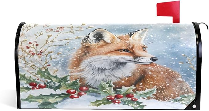 SUABO Mailbox Cover Fox Holly Berry Standard Magnetic Mailbox Covers Wraps for Christmas Home Yard Garden Decor