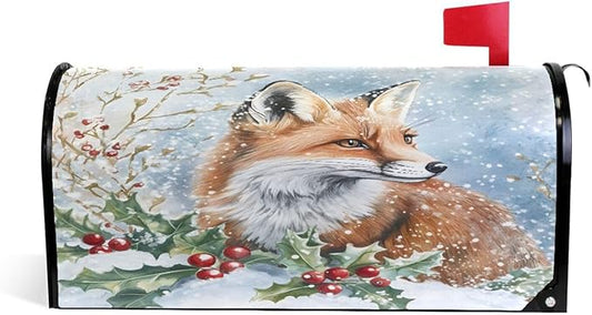 SUABO Mailbox Cover Fox Holly Berry Oversize Magnetic Mailbox Covers Wraps for Christmas Home Yard Garden Decor
