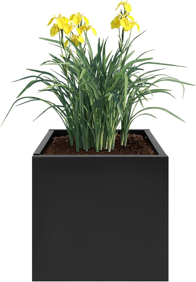 Metallic Heavy Planter Box, Large Metal Planter with Removable Insert Shelf for Outdoor/Indoor, Tall Trees, Plants, Flowers, Easy Assembly (Black, 18 * 18 * 20inch)