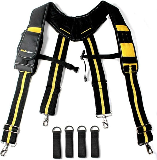 MELOTOUGH Tool Belt Suspenders with Padded Foam Adjustable Shoulder Straps, Large Phone Holder, Key Chain, Suspenders Loop Adjustable for Carpenter Suspenders Rig