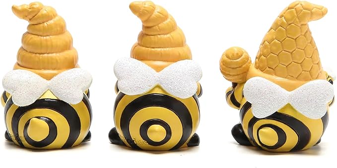 Hodao 3 PCS Bumble Bee Spring Gnome Figurines Decorations Honey Elf Ornaments World Bee Day Decor Gifts for Home, Porch, Yard, Flower Bed Outdoor Garden Decor Gifts for Women, Mom