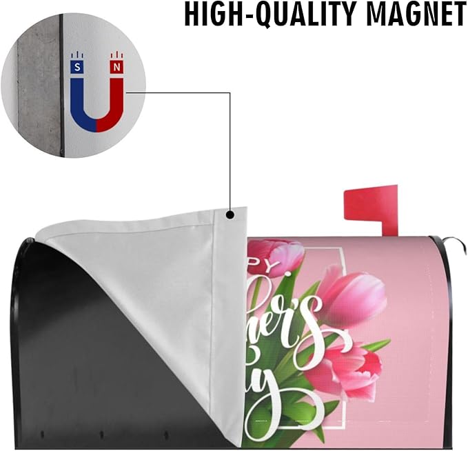 Mothers Day Mailbox Cover, Pink Tulip Outdoor Mail Cover Letter Post Box, Standard Size 21 x 18 in Flower Magnetic Mailbox Case for Home Garden Yard Decor