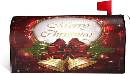 Christmas Mailbox Covers Merry Christmas Bell Snowflake Magnetic Letter Post Box Cover Standard Size 25.5 x 21 Inch Garden Yard Home Decorative