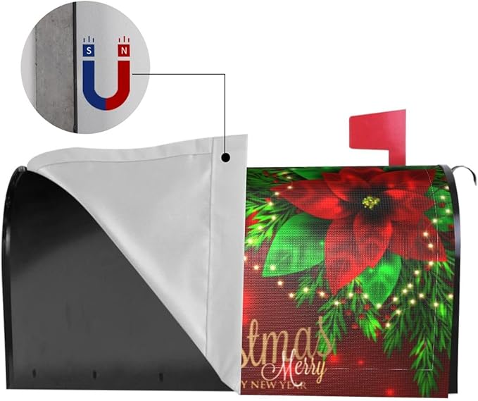 Christmas Mailbox Covers Poinsettia Gold Snowflake Xmas Magnetic Letter Post Box Cover Standard Size 21 x 18 Inch Garden Yard Home New Year Holiday Decorative