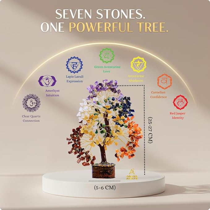 7 Chakra Healing Crystal Tree Kit, Bracelet, Pendant, Necklaces, Handmade Gemstone Money Bonsai Tree of Life Feng Shui Decor for Home Office, Positive Energy, Reiki Healing, for Women