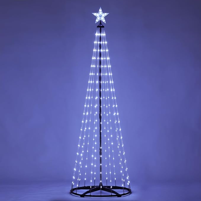 7 ft Lighted Outdoor Christmas Tree, 310 LEDs Pre-lit Christmas Cone Tree with Star Topper for Indoor and Outdoor Holiday Decorations (Cool White)