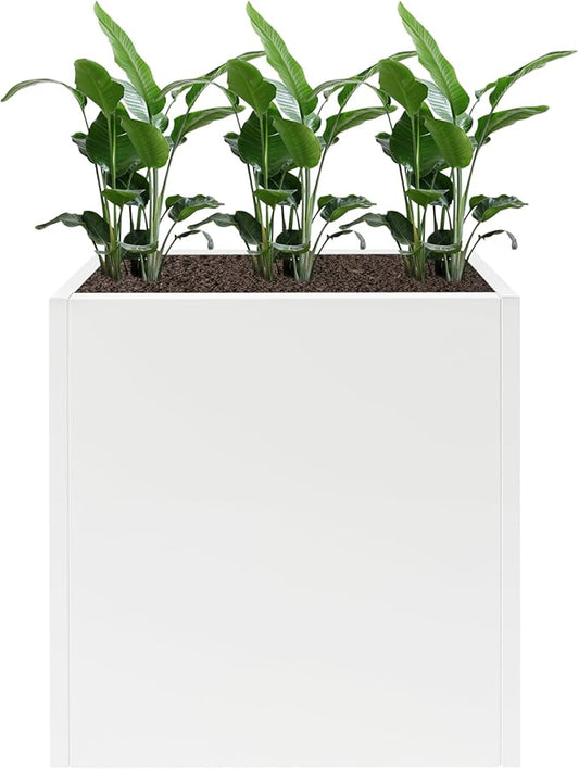 Metallic Heavy Outdoor/Indoor Planter Box, Seamless Large Metal Planter for Tall Trees, Plants, Flowers, No Assembly Required (White, 24 * 10 * 24 inch)