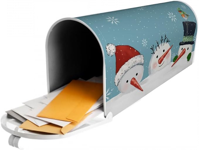 Winter Blue Mailbox Covers Magnetic Standard Size 18 x 21 Inch Snowman Snowflake Bird Letter Box Cover Outdoor Mail Wraps Cover for Garden Home Yard Decor