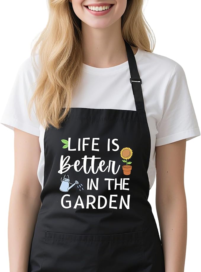 Gardening Apron for Women with Pockets, Adjustable Funny Garden Apron Gifts for Gardener Mom Wife Plant Lover