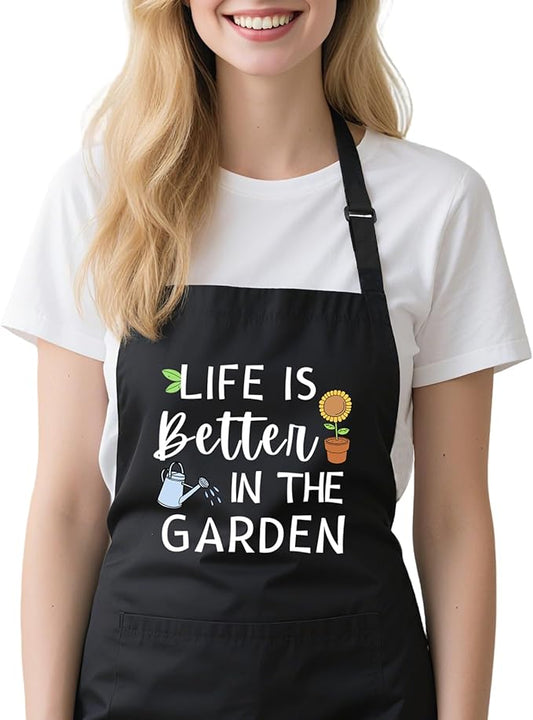 Gardening Apron for Women with Pockets, Adjustable Funny Garden Apron Gifts for Gardener Mom Wife Plant Lover