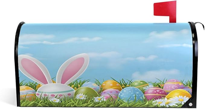 SUABO Mailbox Cover Easter Bunny Ear Egg Standard Magnetic Mailbox Covers Wraps for Christmas Home Yard Garden Decor
