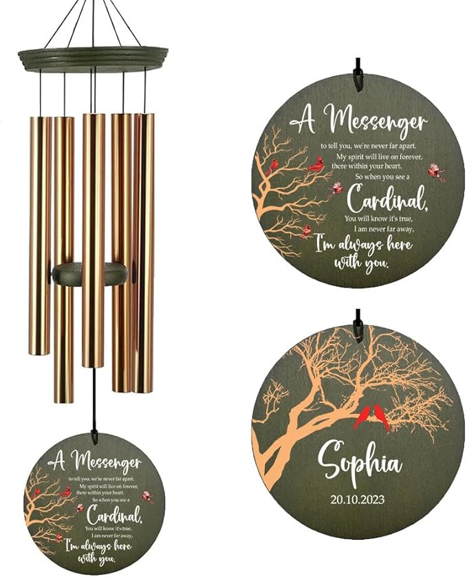 ASTARIN Cardinal Memorial Wind Chimes, 36" Personalized Name Sympathy Wind Chime, Windchimes in Memory of Loved One, Bereavement Condolence Gift for Loss Mom Dad Sister Son(Produced in USA)