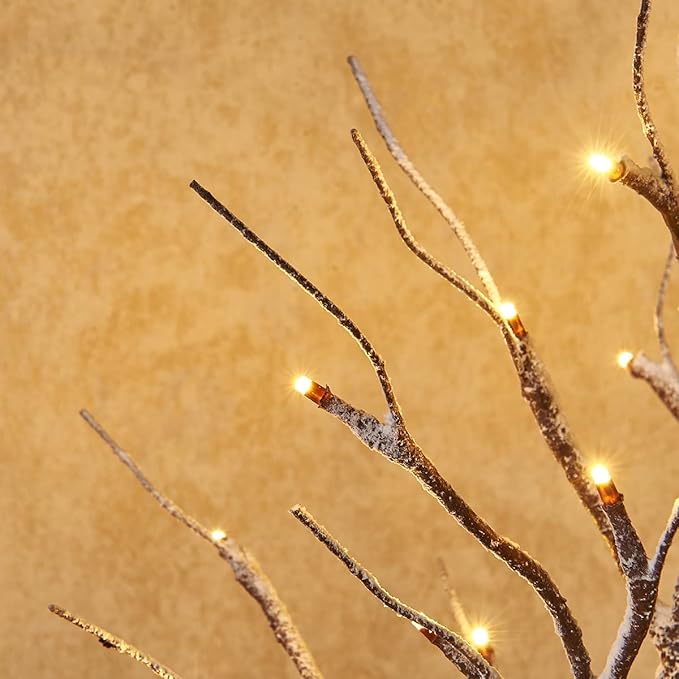 Fudios Lighted Snow Dusted Christmas Tree with Timer Battery Operated 18in Home Decor, Pre lit Artificial Tabletop Snowy Trees with 24 LED for Winter Party 2 Sets