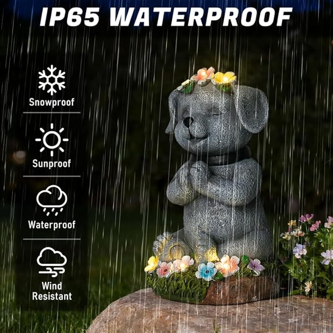 Solar Dog Statue Garden Decor with LED Lights Outdoor Dogs Decor Gifts for Women Dog Figurines for Patio Yard Garden Home Decoration