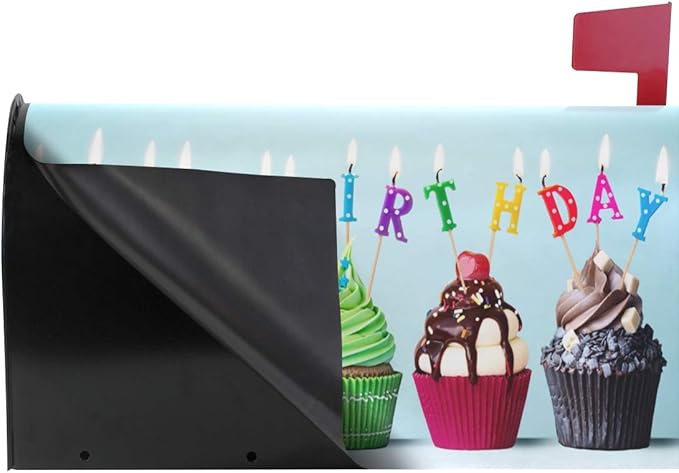 ALAZA WOOR Colorful Happy Birthday Cupcakes Magnetic Mailbox Cover MailWraps Garden Yard Home Decor for Outside Oversized-25.5" x20.8"
