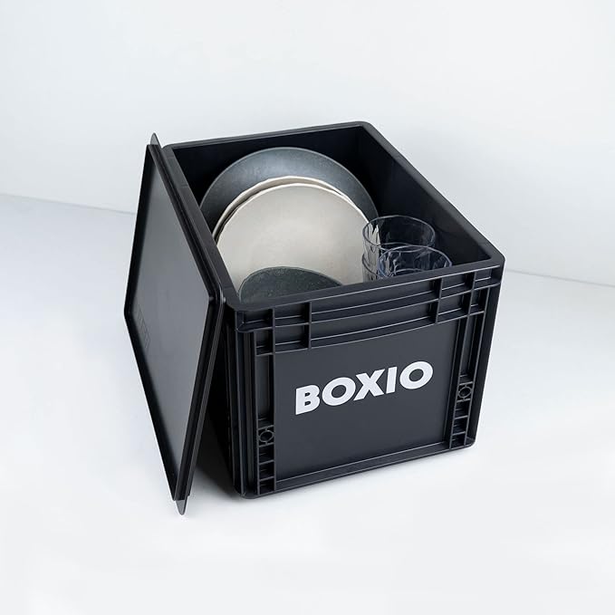 BOXIO Solo: Storage box with lid – 15.7" x 11.8" x 11.0" – perfect plastic transport box for camping, boat or garden – stackable with other stacking boxes – Made in Germany